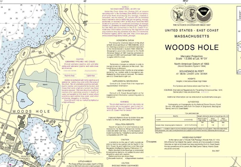 Woods Hole 2013 Nautical Map Massachusetts ED Reprint Etsy