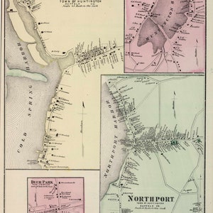 Huntington Cold Spring 1873 Old Map Long Island New York with Homeowner Names Reprint Suffolk Co Atlas