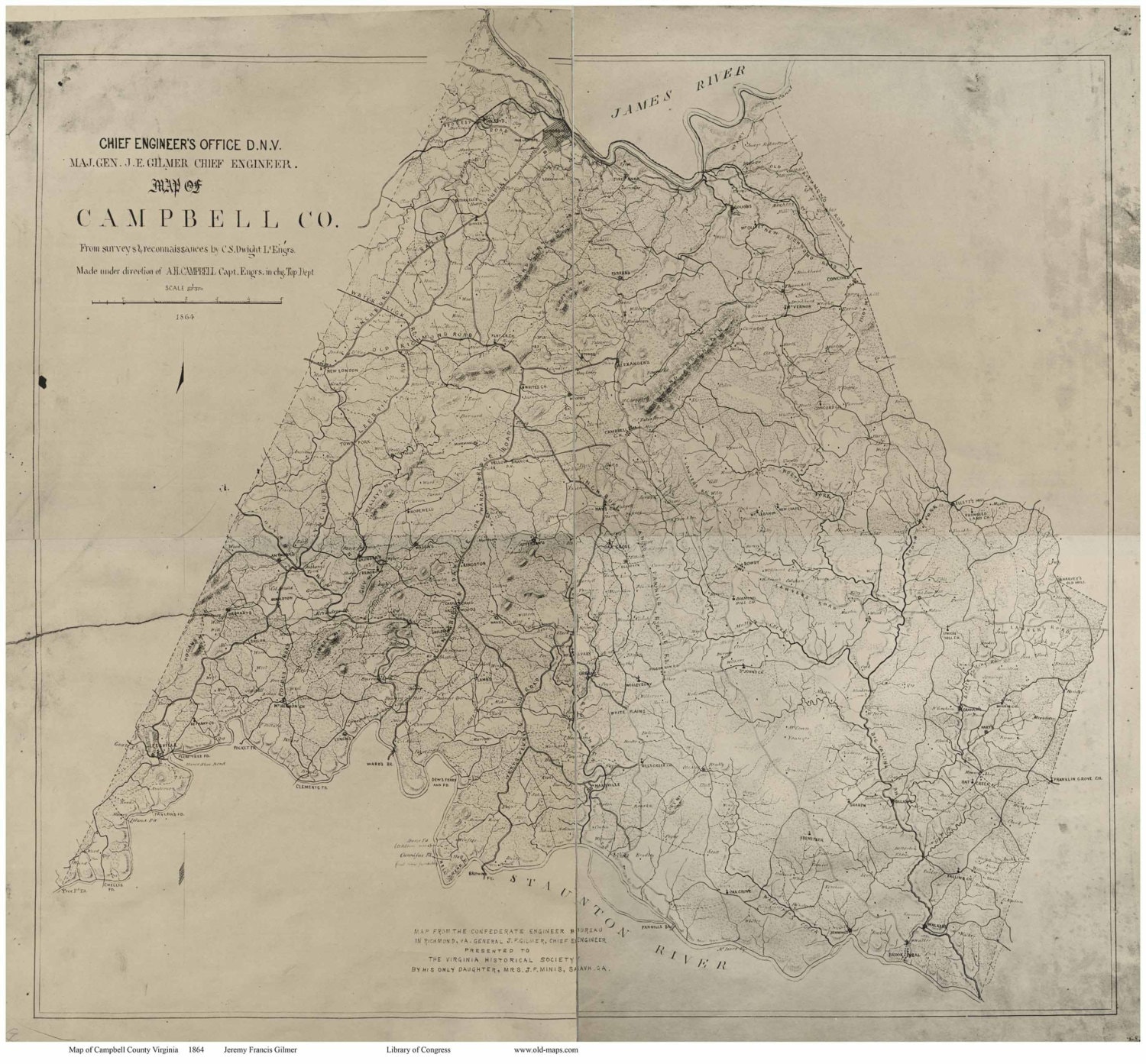 Campbell County Va Map Campbell County Virginia 1864 Old Wall Map With Homeowner | Etsy