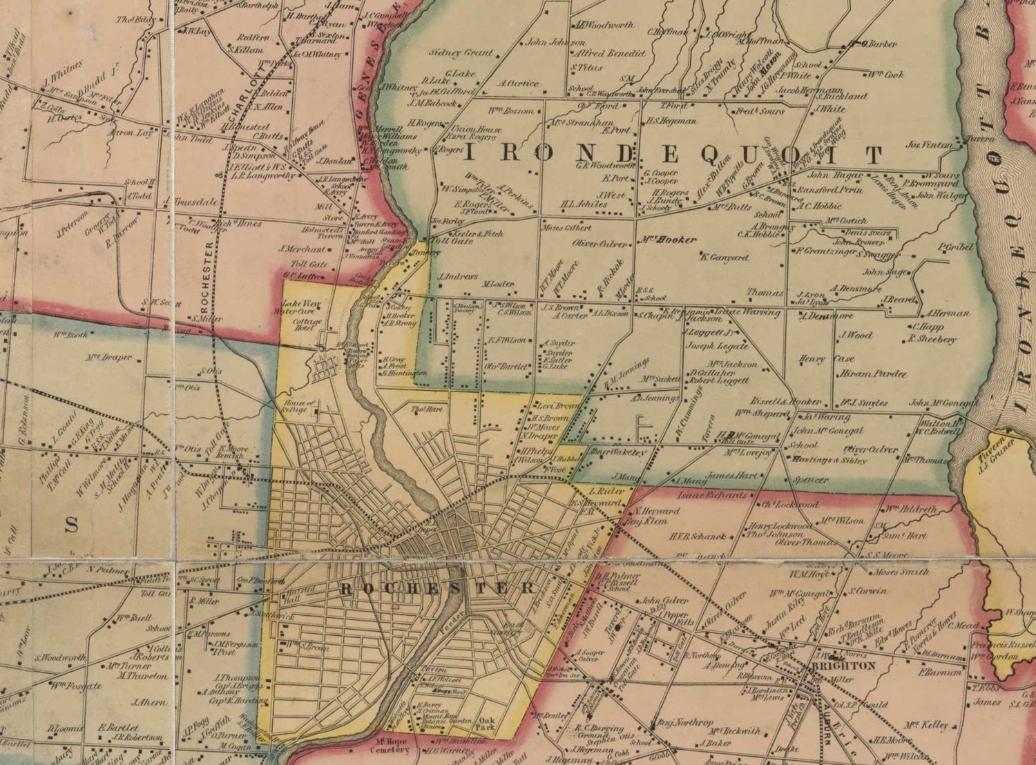 Monroe County New York 1852 Old Wall Map Reprint with Etsy