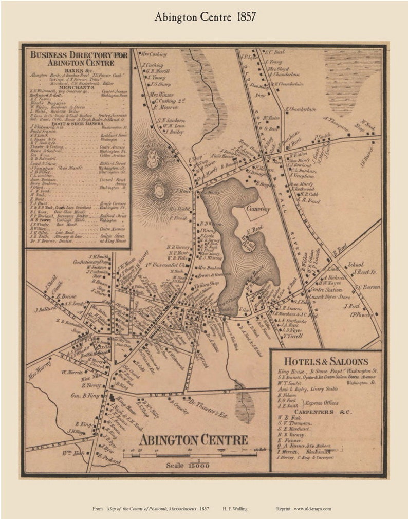 Abington Center 1857 Old Town Map With Homeowner Names Massachusetts