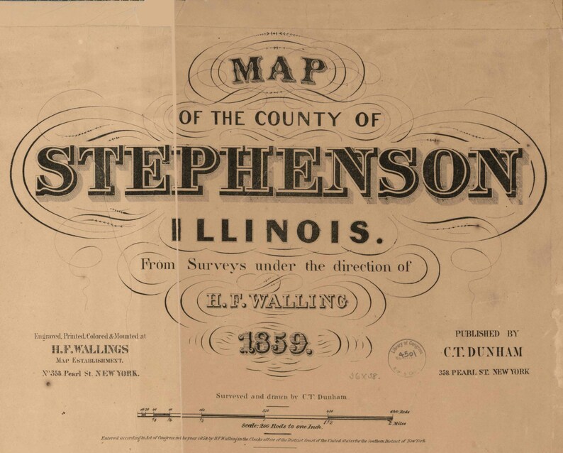 Stephenson County Illinois 1859 Old Wall Map Reprint With Etsy
