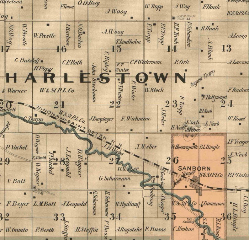 Redwood County Minnesota 1898 Old Wall Map Reprint With Etsy