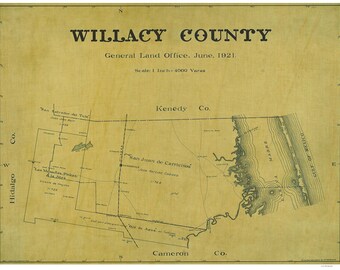 Willacy County, Texas - 1921 - Old Wall Map Reprint With Land Owners names - General Land Office