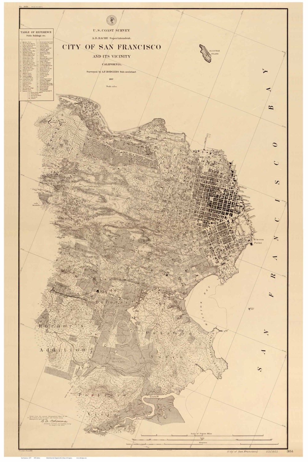 San Francisco Peninsula 1857 Old Topographic Map 1893 | Etsy