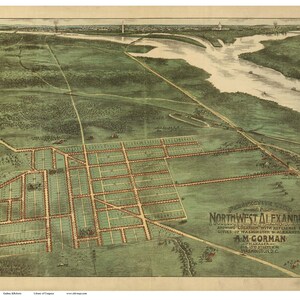 Northwest Alexandria Virginia - 1890  Gedney & Roberts  - Birds Eye View Reprint