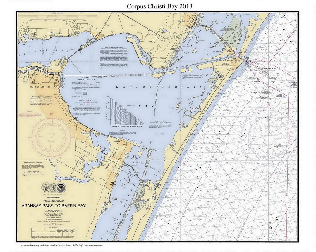 Corpus Christi Bay 2009 Nautical Old Map CUSTOM Reprint Texas 80000 AC