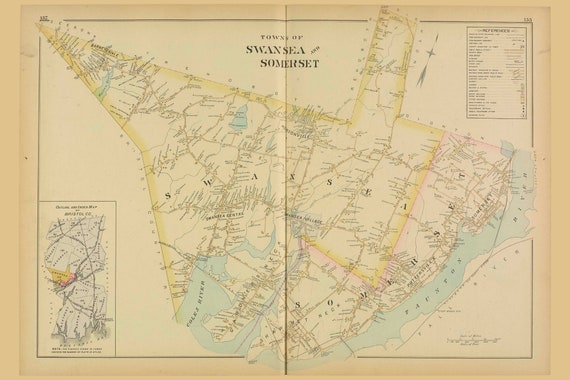 Map Of Swansea Ma Swansea & Somerset 1895 Old Town Map Reprint Gardners | Etsy