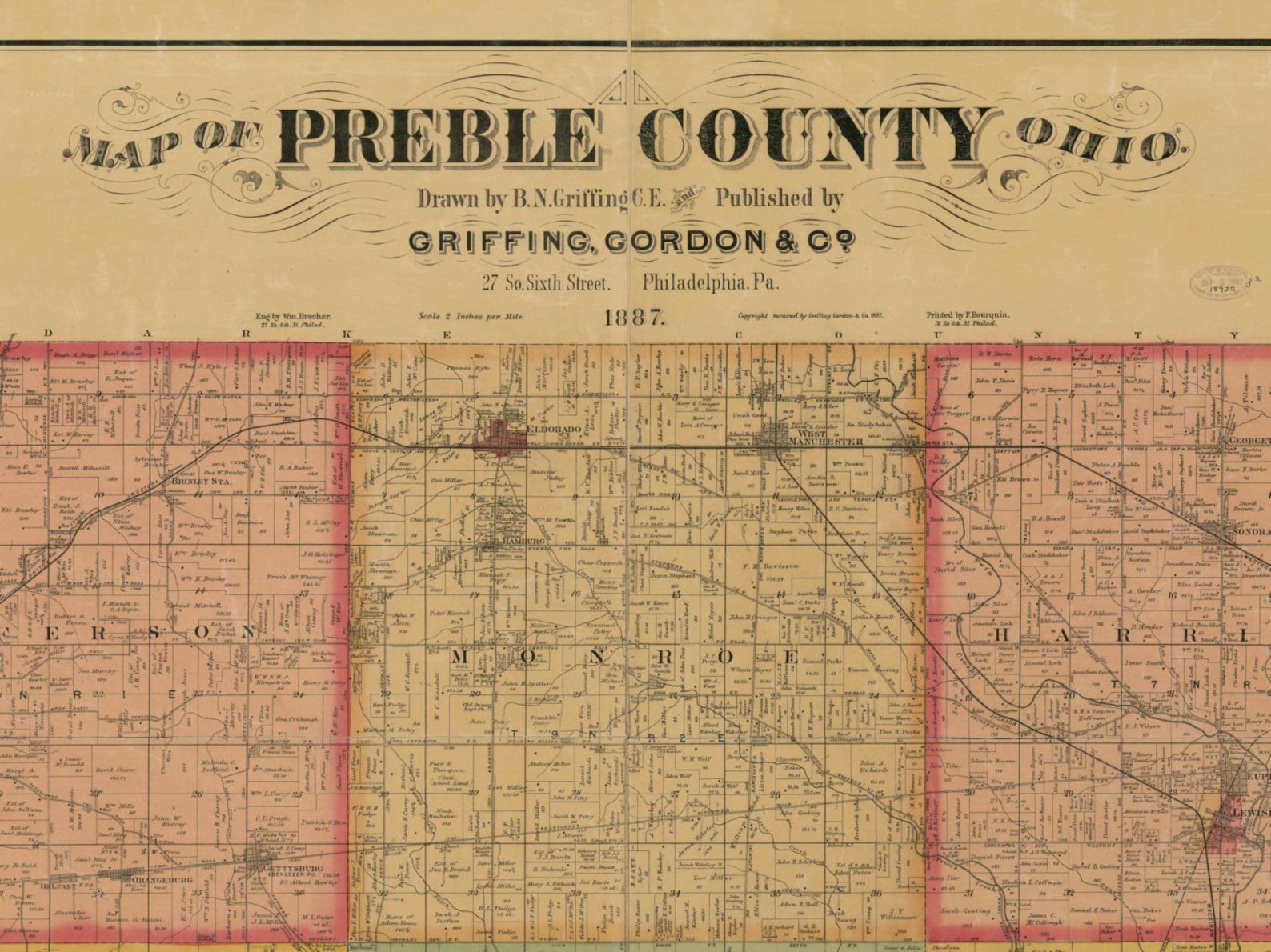 Preble County Ohio 1887 Old Wall Map Reprint With Homeowner Etsy