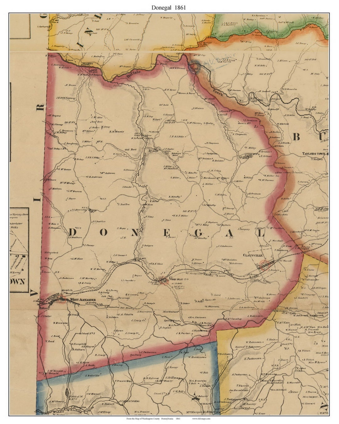 Donegal 1861 Old Map Homeowner Names Claysville West Alexander Etsy