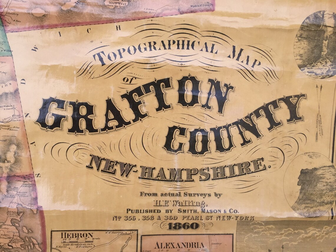 Grafton County NH 1860 Map Original Wall Map Homeowner Names Etsy