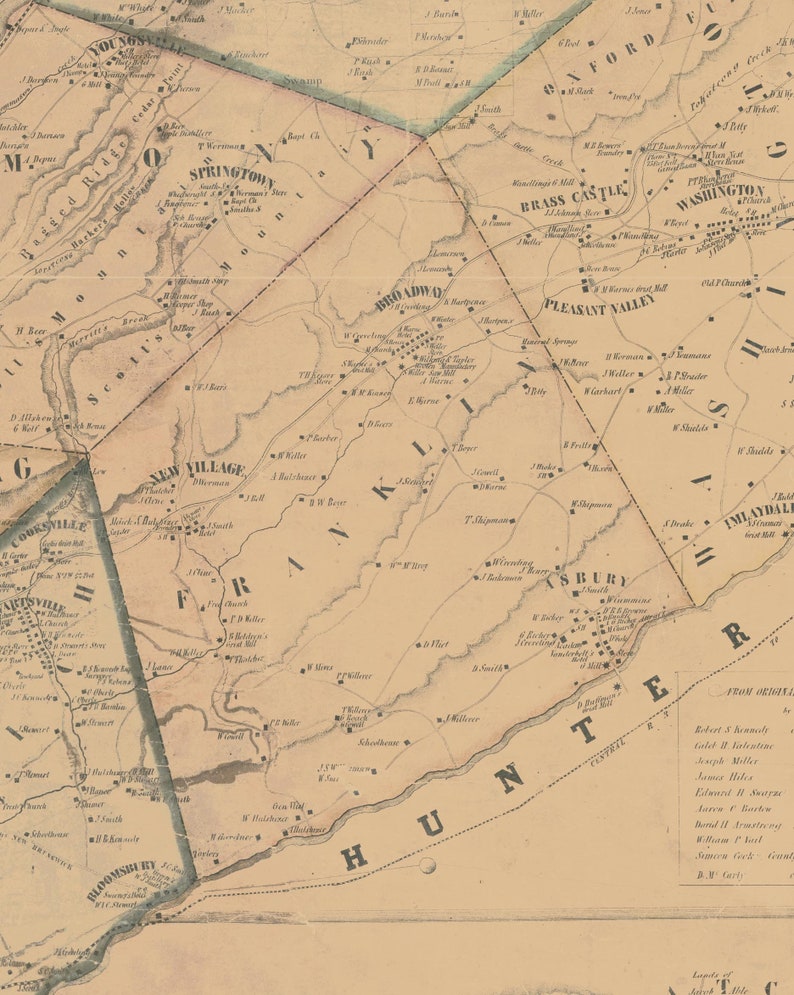 Warren County New Jersey 1852 Old Wall Map Reprint With Etsy