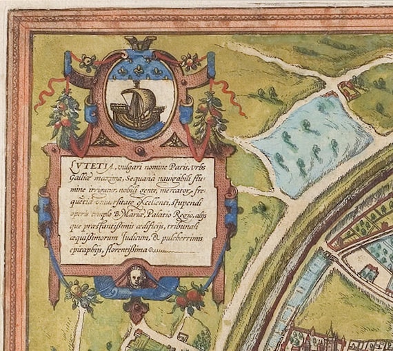 フランスアンティーク　MAP Old Historic Antique Map Paris, France: 1572 by Braun