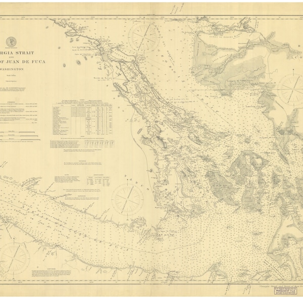 Georgia Strait and Strait of Juan De Fuca 1898  Nautical Map PC Big Area 1890s  Reprint 6300  Washington