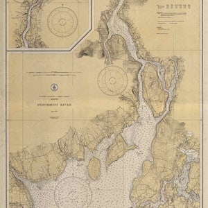 Penobscot River and Belfast Bay Maine 1932 Old Nautical Map Harbors 3 311 Reprint