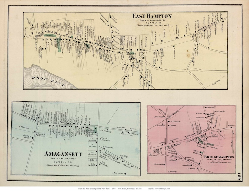 East Hampton Amagansett 1873 Old Map Long Island New York With Etsy