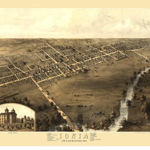 Ionia Michigan - 1868 - Birds Eye View Reprint