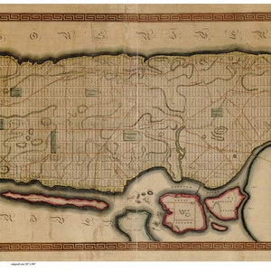 May include: An antique map of Manhattan, New York City, showing the layout of the streets and blocks. The map is drawn in brown ink on a cream-colored paper. The map is dated 1811.