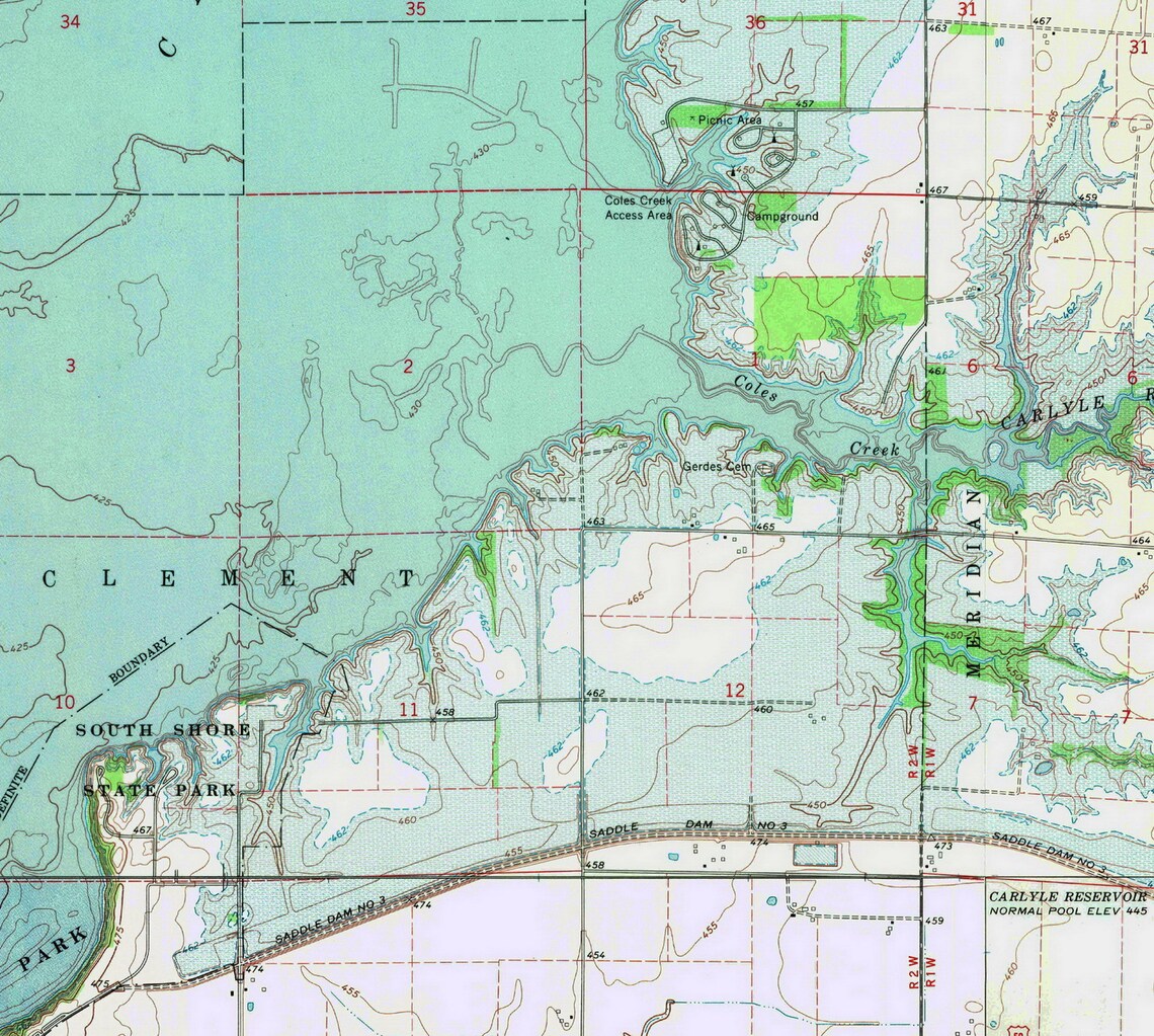 Carlyle Lake 1974 USGS Old Topographic Map Custom Composite Etsy