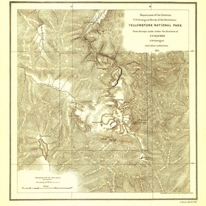 Yellowstone National Park 1871 Geological - Old Map Reprint Wyoming