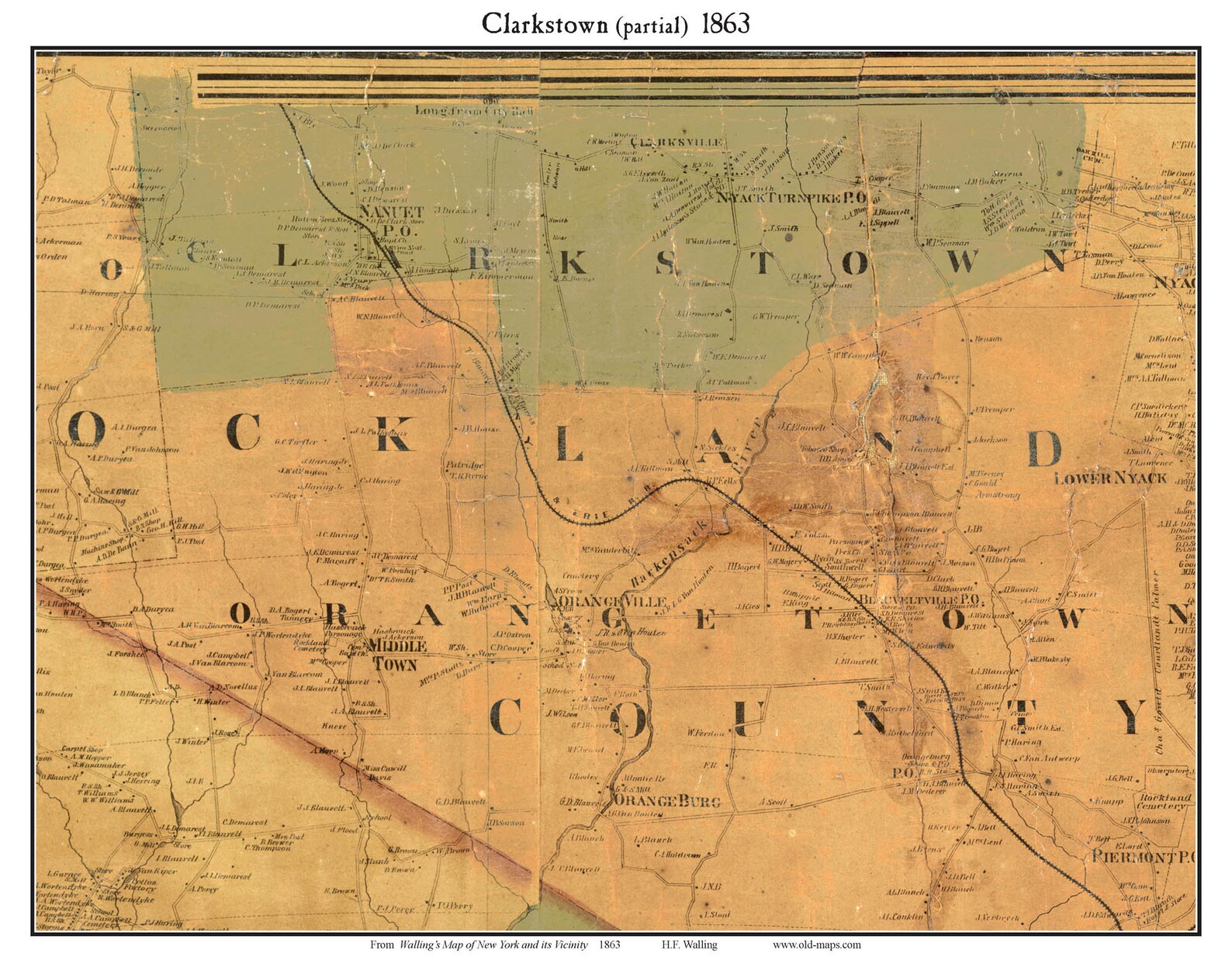 Clarkstown & Orange 1863 Old Town Map partial With Homeowner Names New