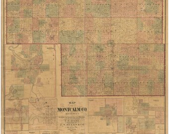 Montcalm County Plat Map Montcalm County Michigan 1875 Old Wall Map Reprint With - Etsy