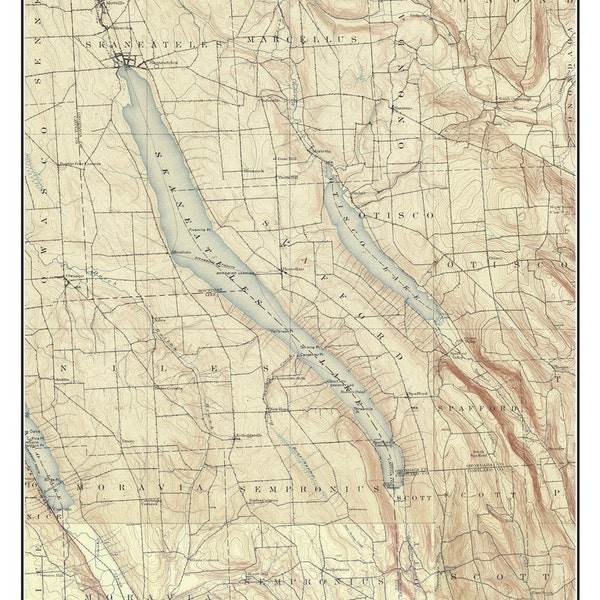 Otisco & Skaneateles Lakes - 1902 USGS Old Topographic Map Custom Composite Reprint New York Finger Lakes