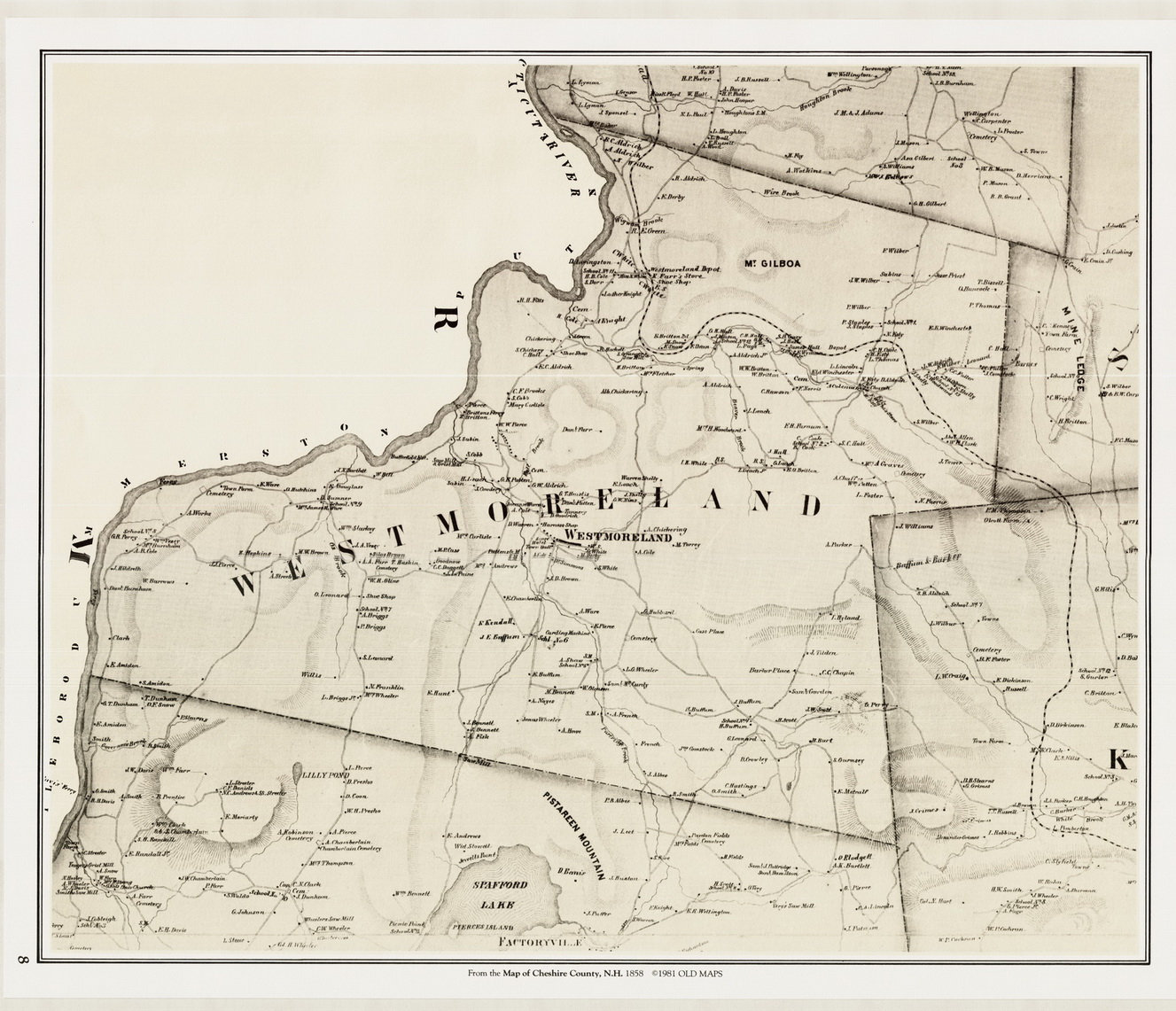 Westmoreland 1858 Old Town Map With Homeowner Names New Hampshire