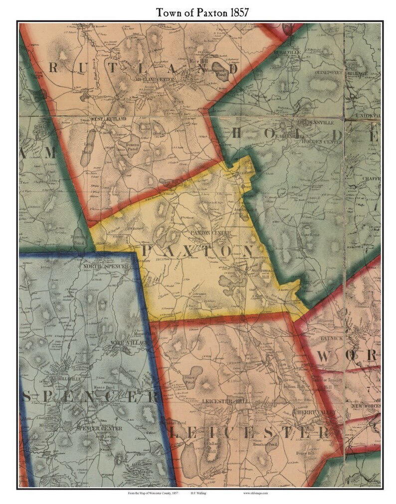 Paxton 1857 Old Town Map With Homeowner Names Massachusetts Etsy