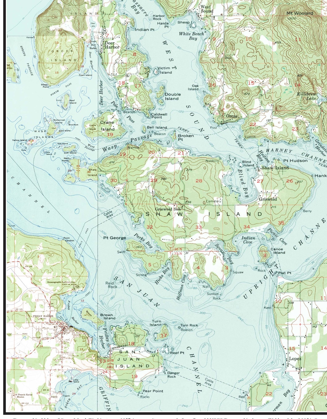 Orcas Island Ca. 1957 USGS Old Topographic Map Custom Etsy