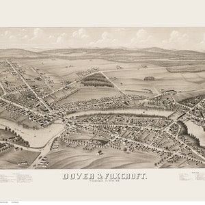 Dover and Foxcroft, Maine - 1878 - Old Map- Birds Eye View Reprint