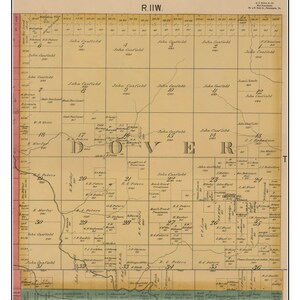 Dover 1900 Old Town Map with Homeowner Names  - Michigan - Reprint Genealogy - Lake County MI TM