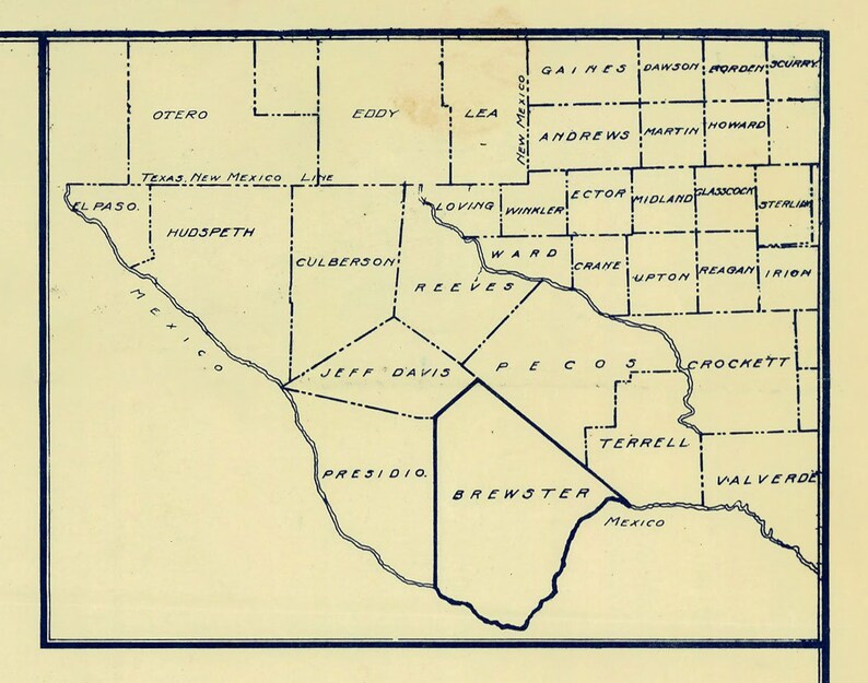 Brewster County Texas 1939 1951 Old Wall Map Reprint Etsy