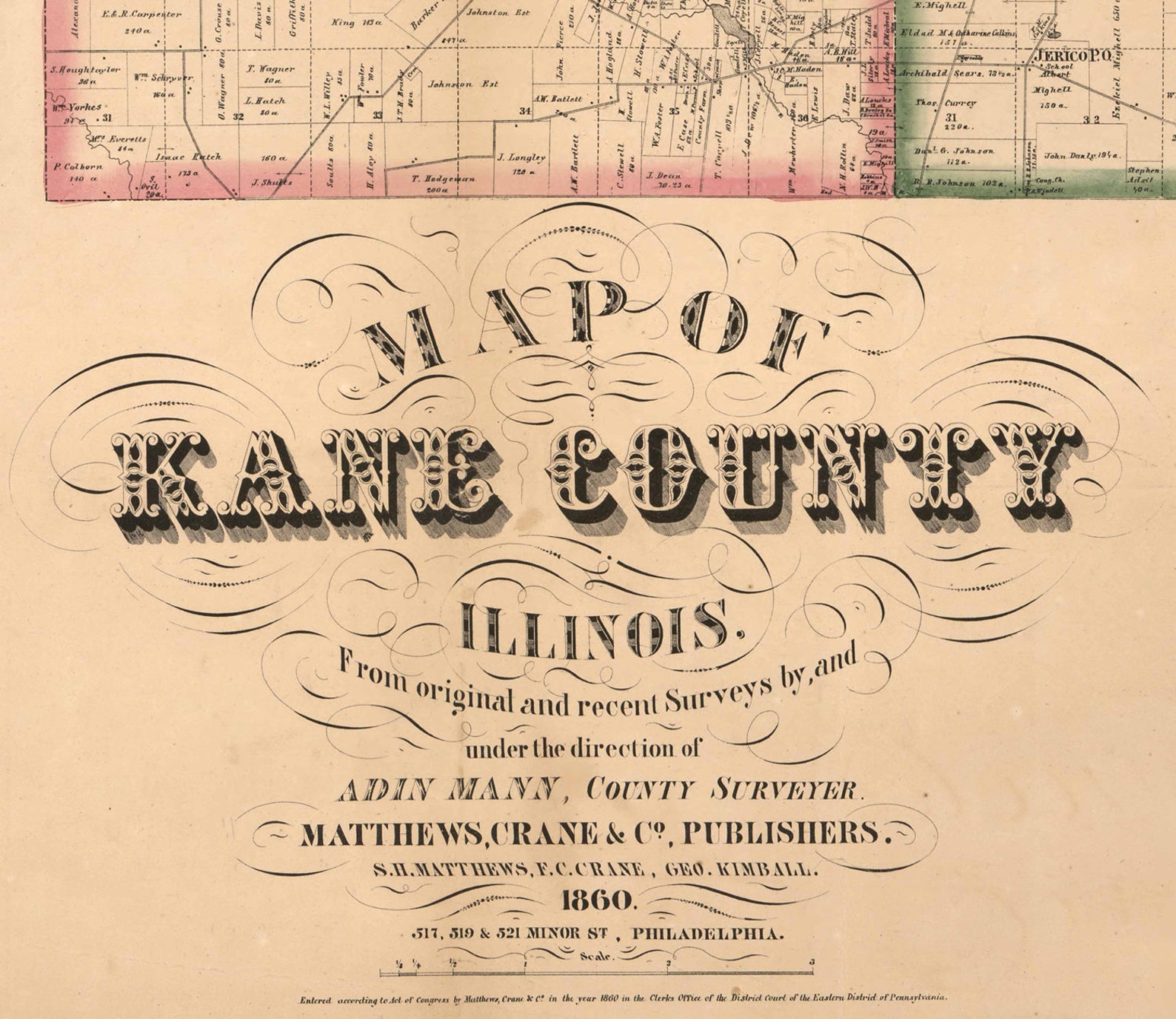 Kane County Illinois 1860 Old Wall Map Reprint With Etsy