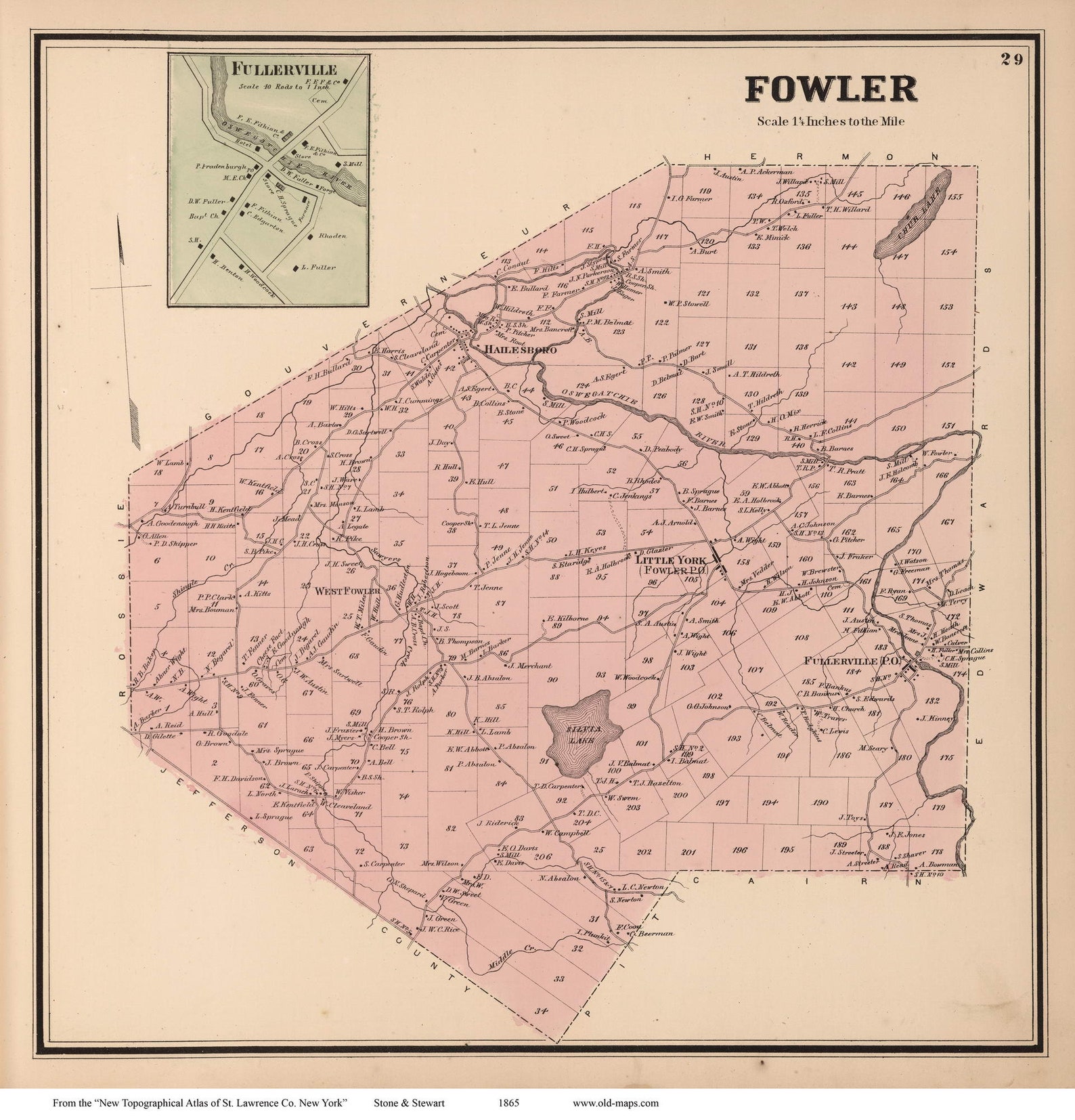 Fowler 1865 St. Lawrence County New York Old Town Map Etsy