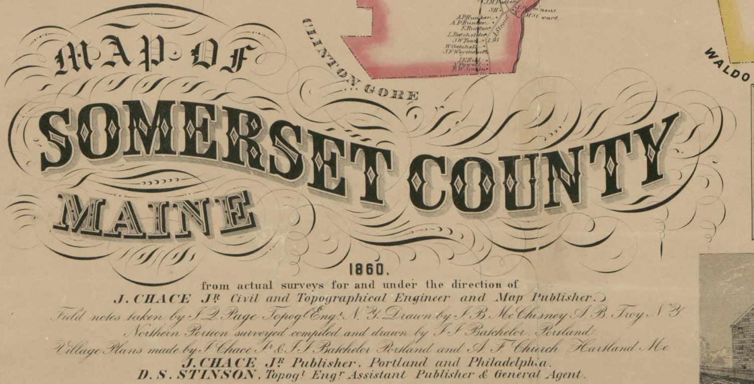 Somerset County Maine 1860 Old Wall Map Reprint With Etsy