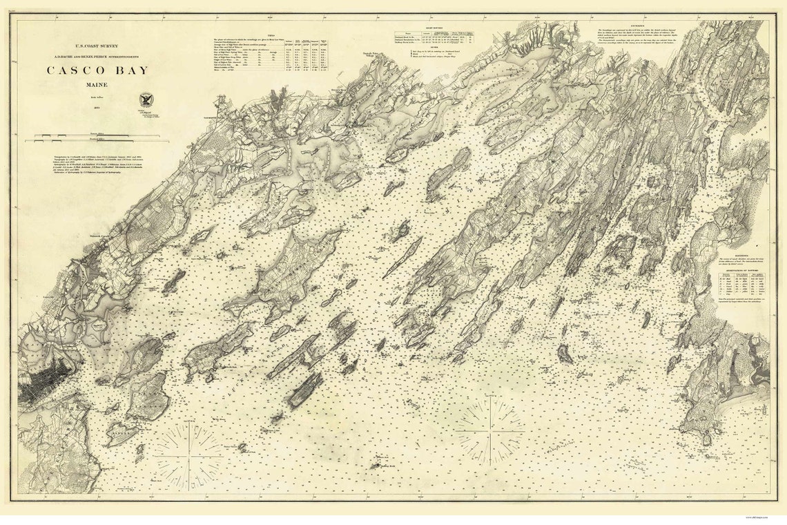 Casco Bay Maine 1872 Nautical Map Harbors 2 315 Reprint Etsy
