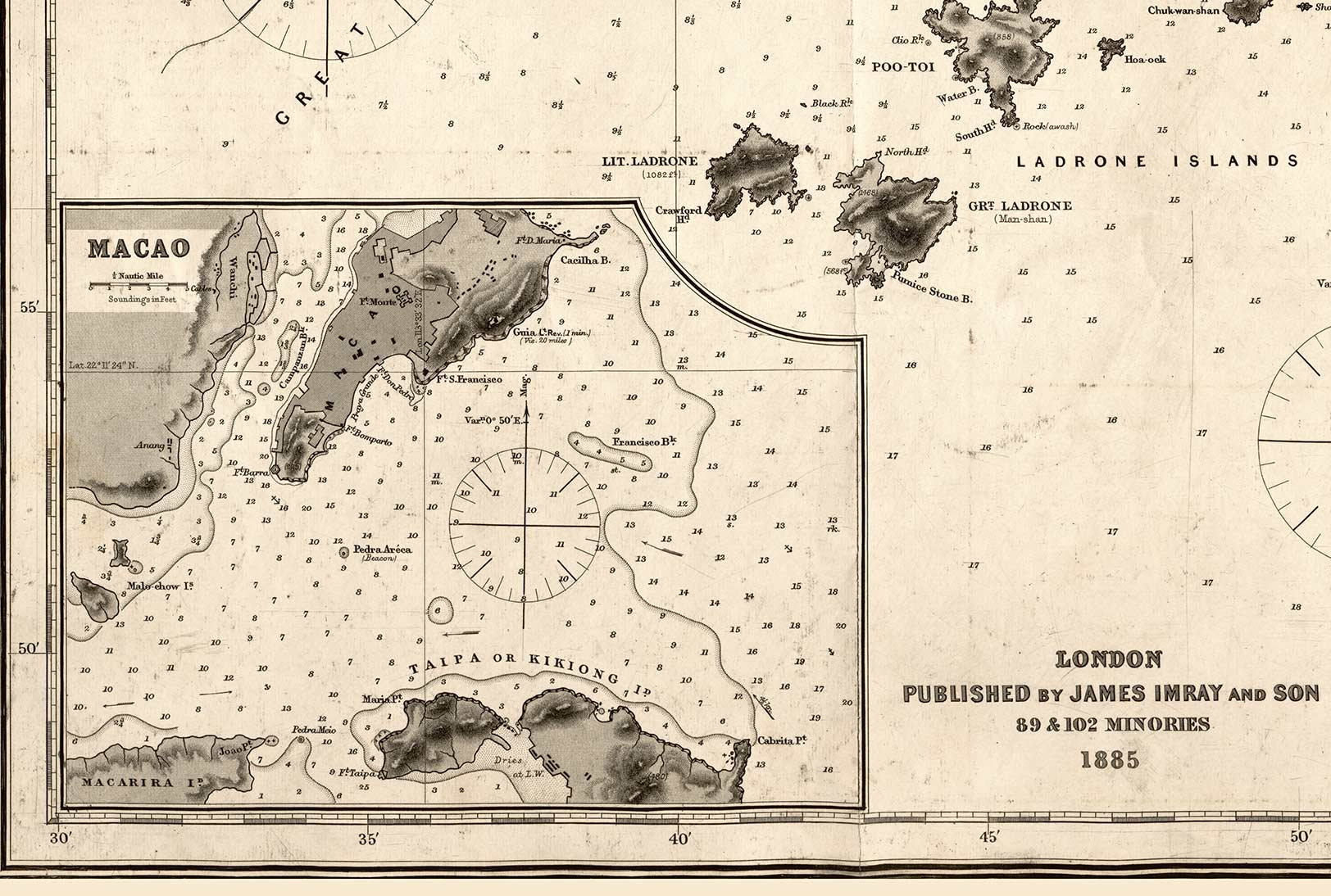 Hong Kong Macao 1885 Sea Channels Chart - China Old Map Reprint - Etsy