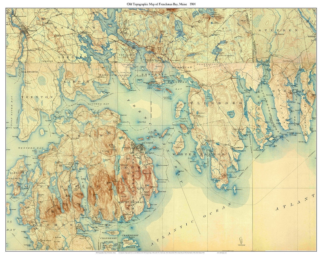 Sorrento 1904 Old Topographic Map USGS Custom Composite Reprint Maine
