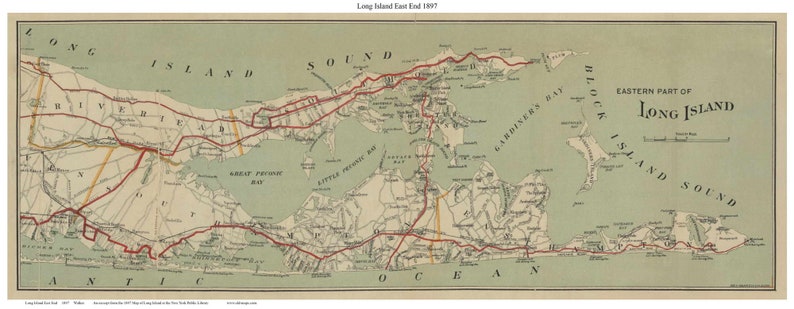 Long Island 1897 Custom East End Old Map by Walker Reprint