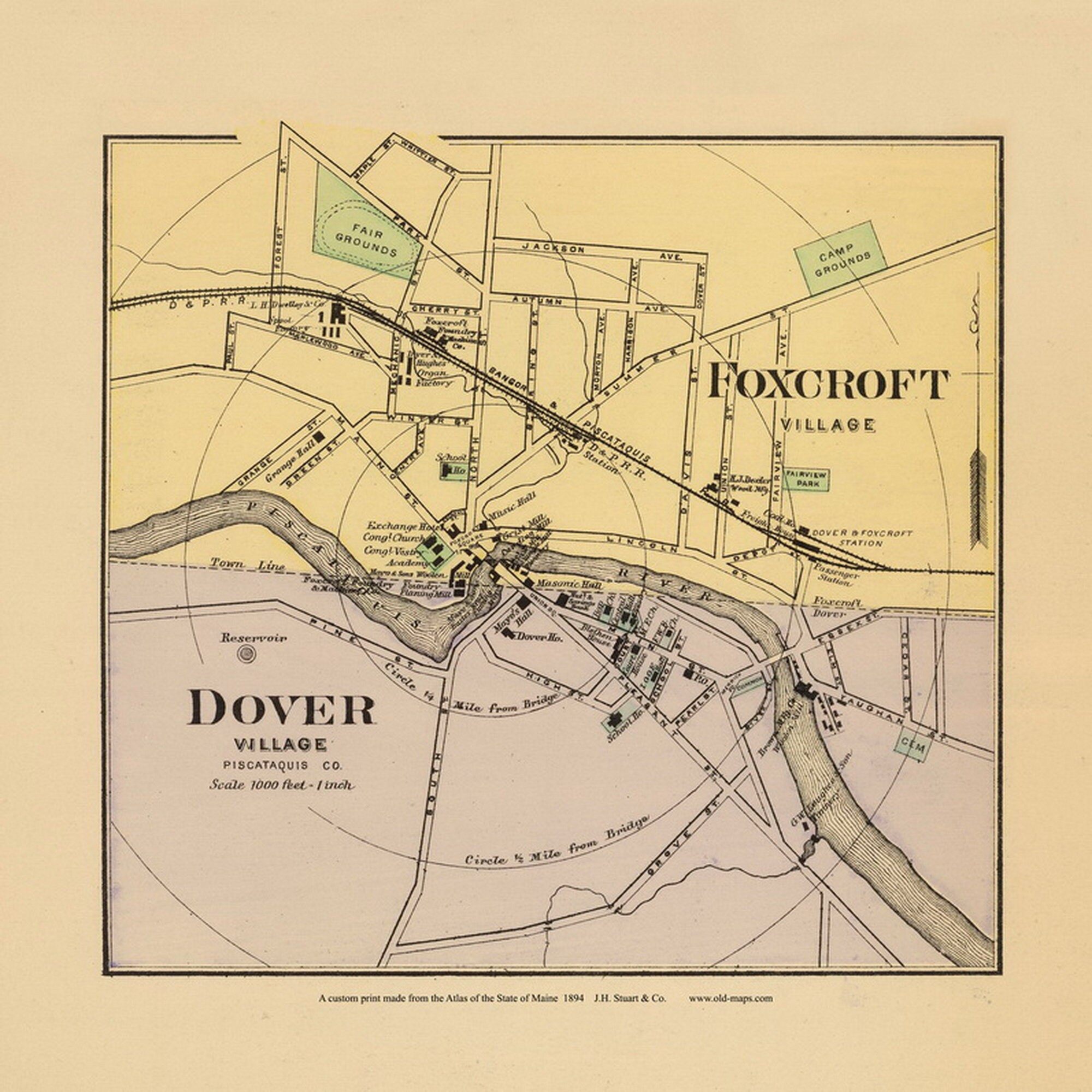 Dover Foxcroft Maine Map Dover Foxcroft Villages 1894 Old Map Reprint Maine State Atlas | Etsy India