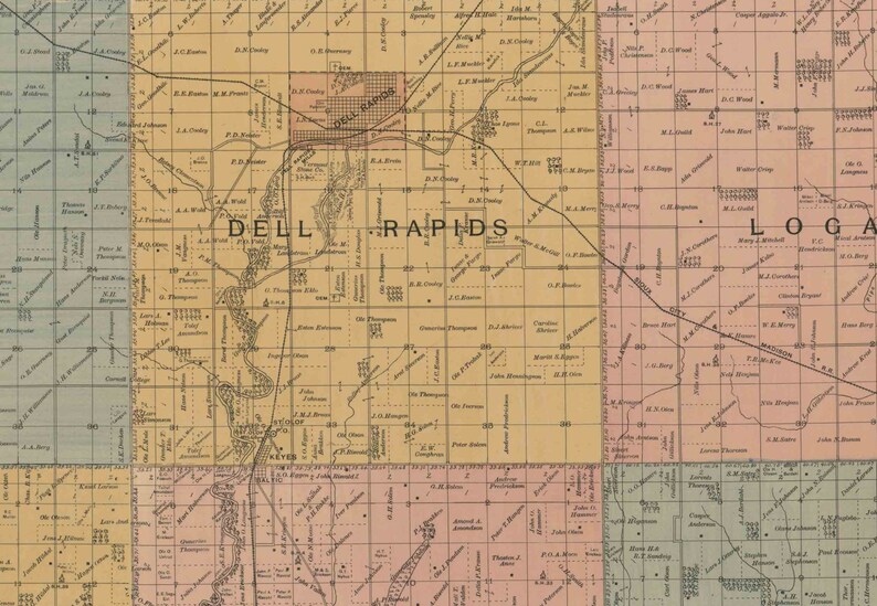Minnehaha County South Dakota 1893 Old Wall Map with Etsy