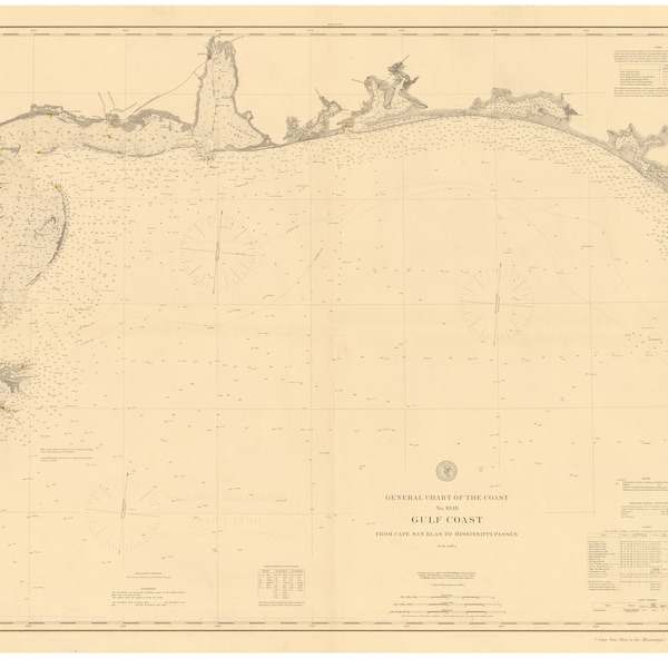 Cape San Blas to Mississippi Passes 1895 Nautical Map Florida Reprint - Gulfport - Mobile Bay - Pensacola - Panama City - 1:400,000 Chart 18