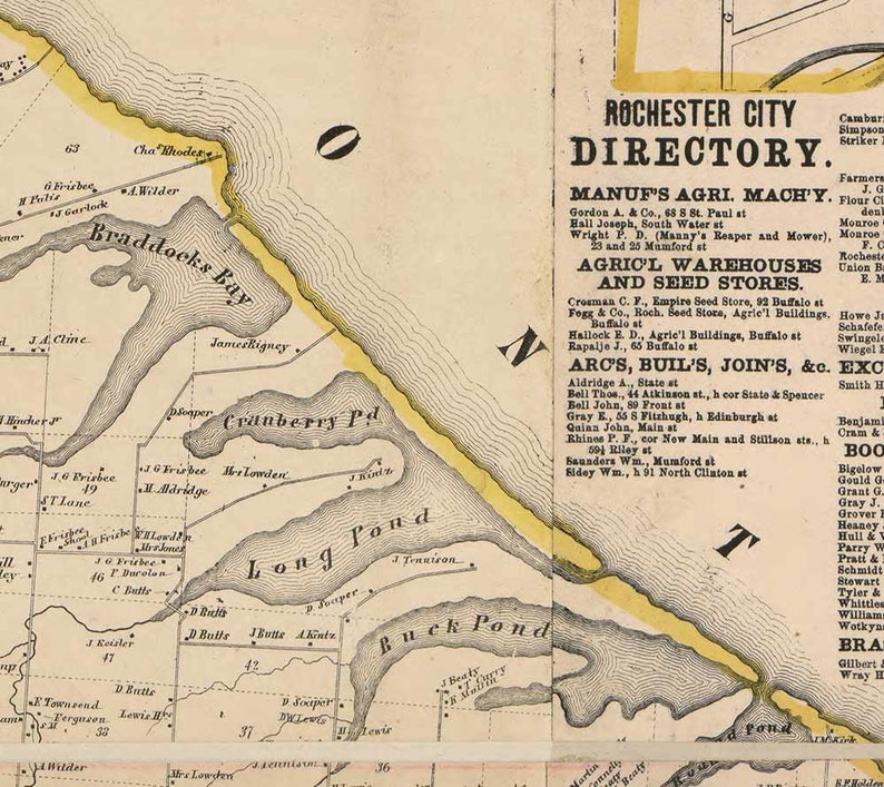 Monroe County New York 1858 Wall Map With Homeowner Names Etsy