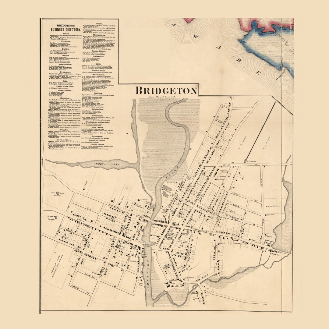 Bridgeton Village 1862 Old Town Map With Homeowner Names Etsy