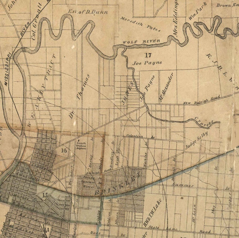 Memphis 1871 Landowner Names Old Map Reprint Tennessee TN Etsy
