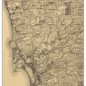 City of San Diego California 1889 - Old Wall Map Custom Reprint with Farm Lines - CAL Towns