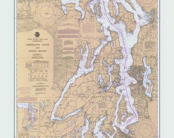 Puget Sound  1984  Nautical Map - Washington - PC Big Area 6401 - Reprint
