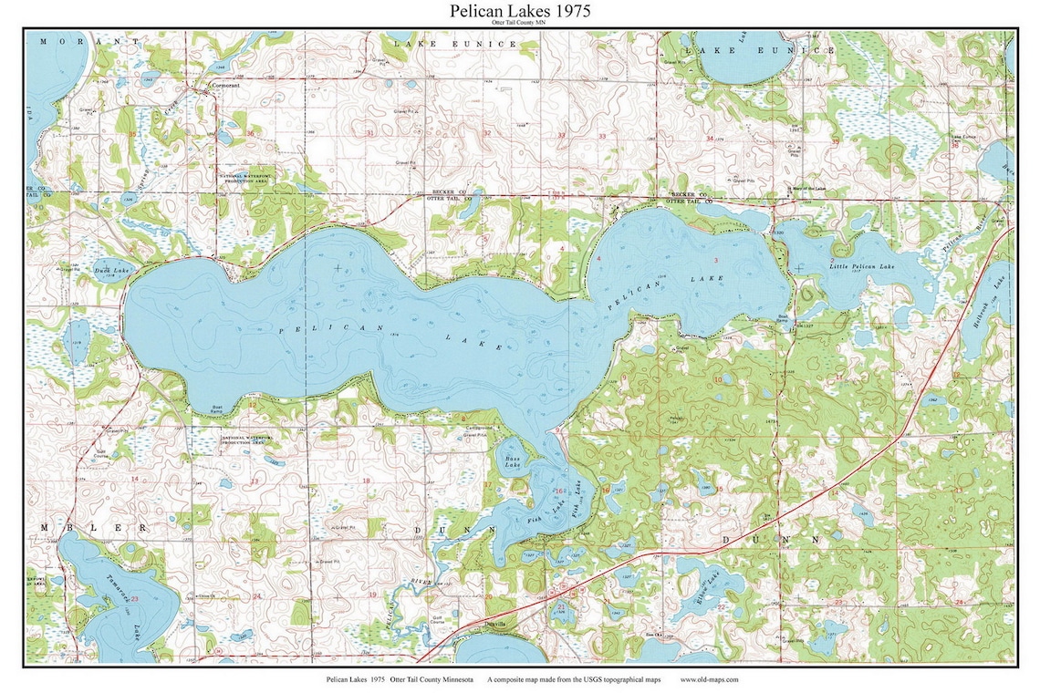 Pelican Lakes 1975 Map Reprint Otter Tail County Fish Etsy