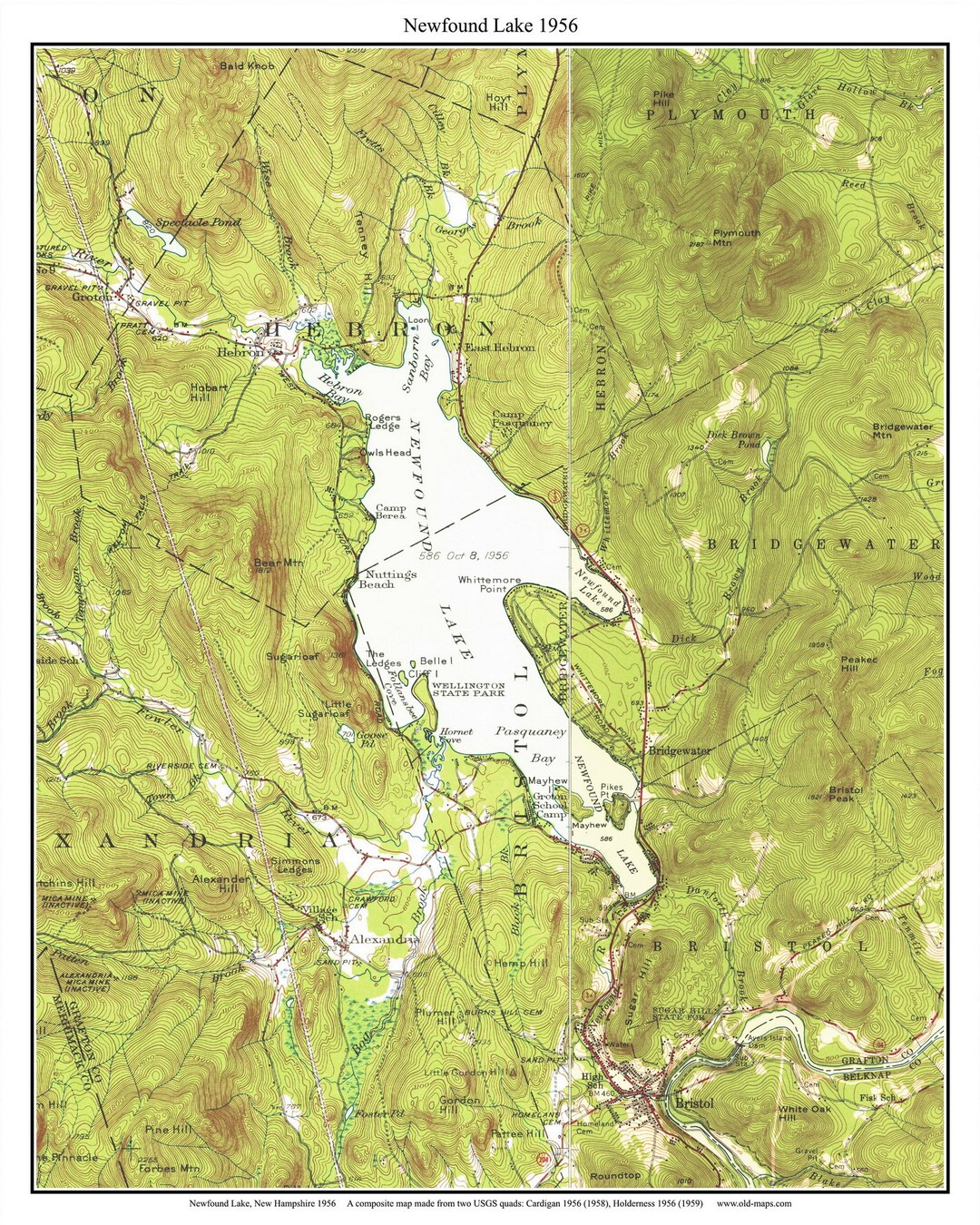 Newfound Lake 1956 Old Topographic Map by USGS Custom Composite Reprint